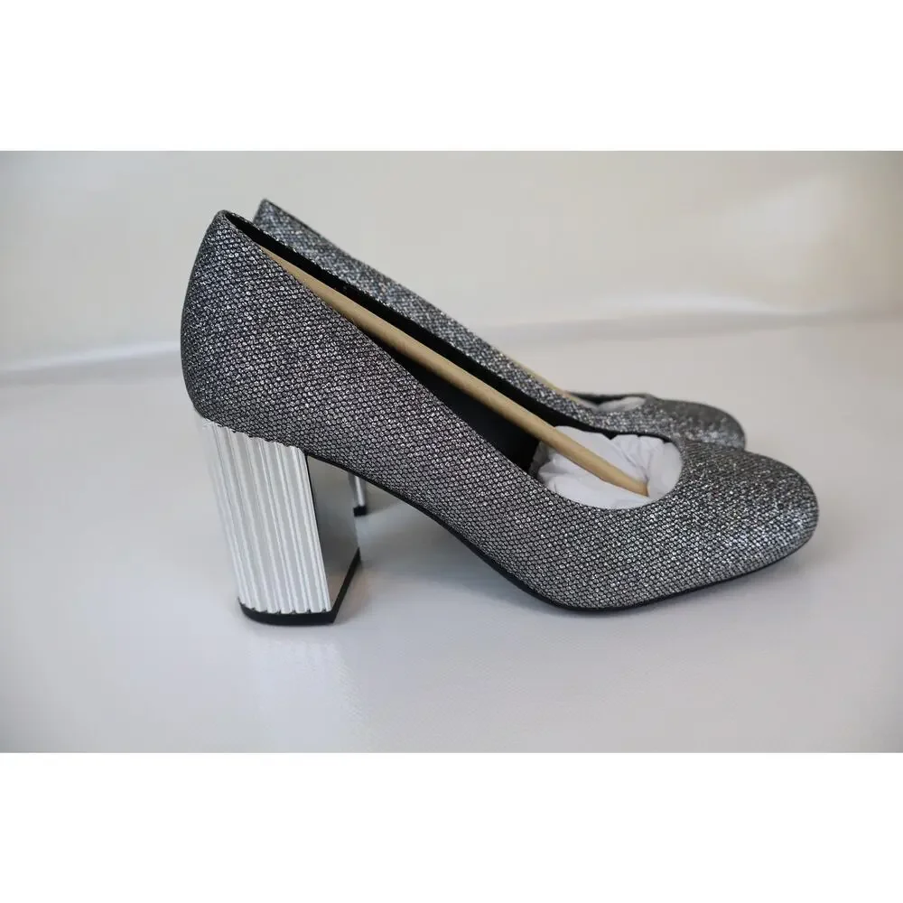 NEW Michael Kors Porter Flex Pump Heels Womens Silver Glitter Chain Mesh Size 6M